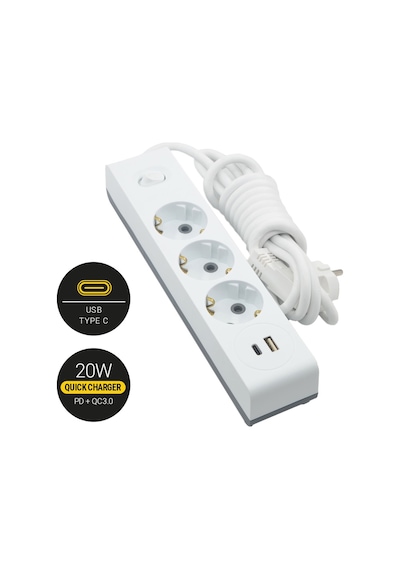 Günsan USB + Type-C Çıkışlı QC3.0 + PD Hızlı Şarj Özellikli Üçlü Çocuk Korumalı Topraklı Anahtarlı Grup Priz 3 Metre Günsan USB + Type-C Çıkışlı QC3.0 + PD Hızlı Şarj Özellikli Üçlü Çocuk Korumalı Topraklı Anahtarlı Grup Priz 3 Metre
