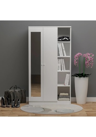 Nida 2 Kapılı 1 Raflı Aynalı Gardırop Membran Kapak Mdf Beyaz Nida 2 Kapılı 1 Raflı Aynalı Gardırop Membran Kapak Mdf Beyaz