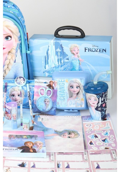 Dekomus Lisanslı Elsa Frozen Ice Glow Colleciton Full Kırtasiye Seti Büyük Boy Okul Çantası,kalem Çantası,beslenme Kabı,matara Altın