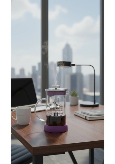 French Press - Filtre Kahve Ve Bitki Çayı Demliği 600 Ml Mor Çok Renkli