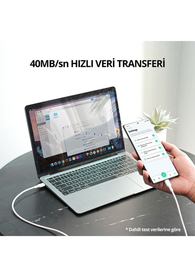 Aukey Cb-cd45-wh Pd Naylon Örgülü Type-c Type-c Şarj Kablosu 0.9m