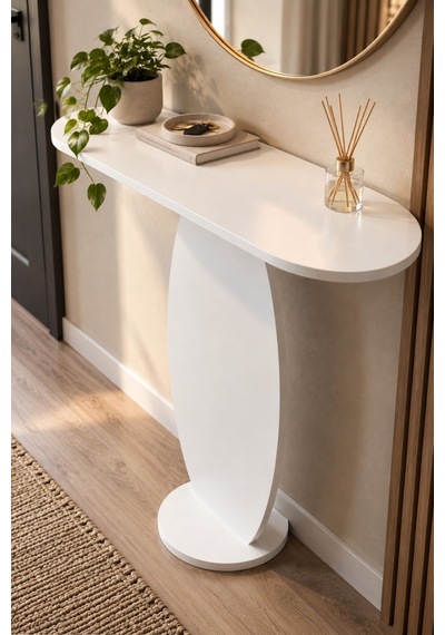 Sulorahome Modern Beyaz Oval Dresuar Antre Konsolu