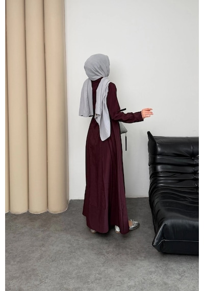 Mihran Butik Quenn Model Coupra Model Kumaş Kemer Detaylı Elbise Bordo