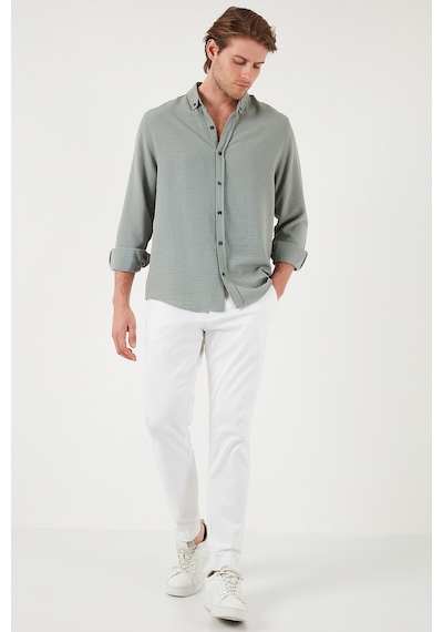 Buratti Regular Fit Uzun Kollu Düğmeli Yaka Erkek Gömlek Cf25S116777 Mint
