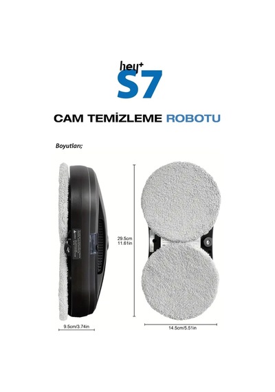 Hey+ Cam Silme Robotu Cam Temizleme Robotu Su Püskürtme Özellikli S7 Açık Gri