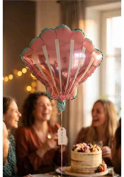 Pembe Deniz Kabuğu Midye Folyo Balon 52x54 Cm Deniz Temalı Doğum Günü Parti Süsü Çok Renkli