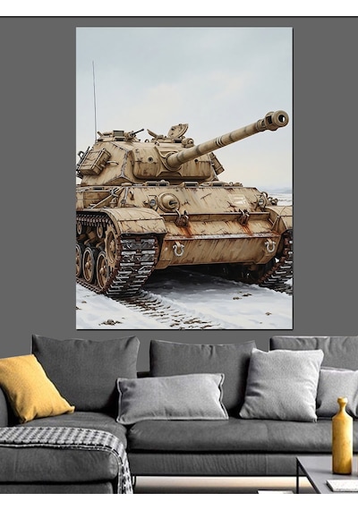 Ahşap Tablo Karlı Arazide Askeri Tank