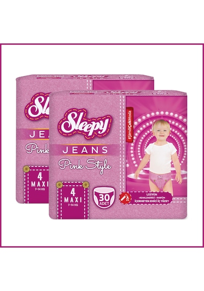 Sleepy Pink Jeans Külot Bez 4 Numara Maxi 2'li Jumbo 60 Adet