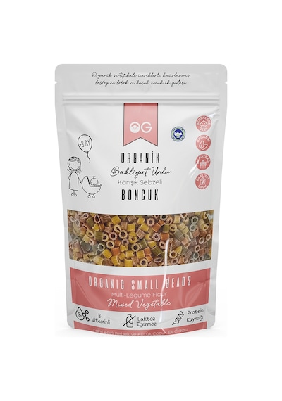 OG natural Organik Karışık Sebzeli Bakliyat Unlu Boncuk Makarna 200 Gr +6 Ay