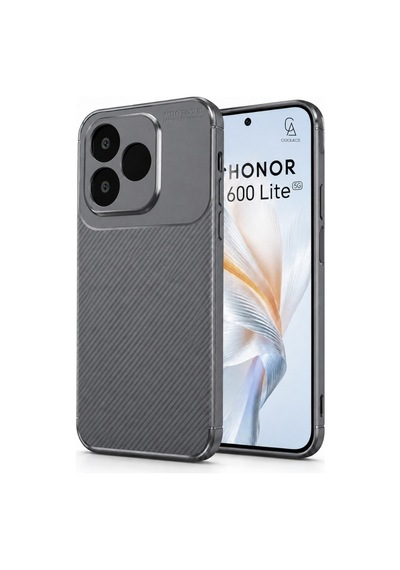 Honor 600 Lite Uyumlu Karbon Tasarım Silikon Telefon Kılıfı Ve Temperli Cam Ekran Koruyucu Gri