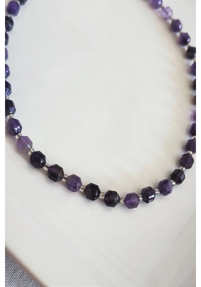 Badeaccessories Çokgen Ametist Amatist Doğal Taş Kolye