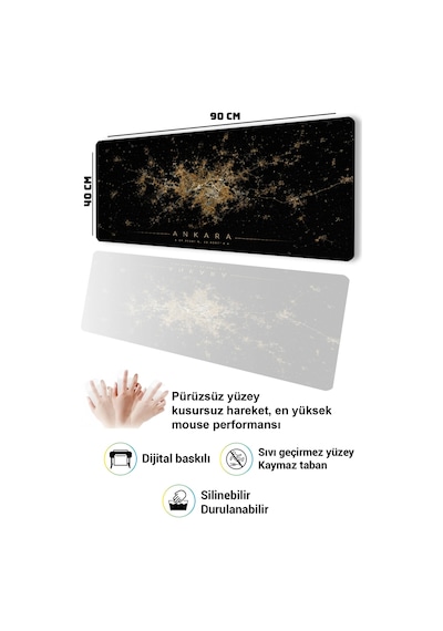 Sonictouch Klavye Mousepad 40x90cm Dikişsiz Pürüzsüz Sıvı Geçirmez Kaymaz Taban Ankara Gece Haritası