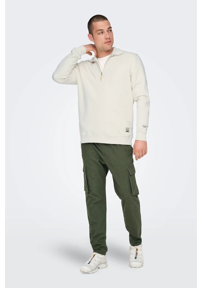 Only & Sons Erkek Onsrıley Yarım Fermuar Yakalı Sweatshirt 22030160 Ekru Ekru