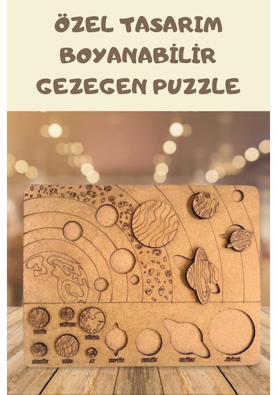 Solar Sistem Gezegenler Sistemi Puzzle Ahşap Boyanabilir Bul Tak Eğitici Montessori Yapboz