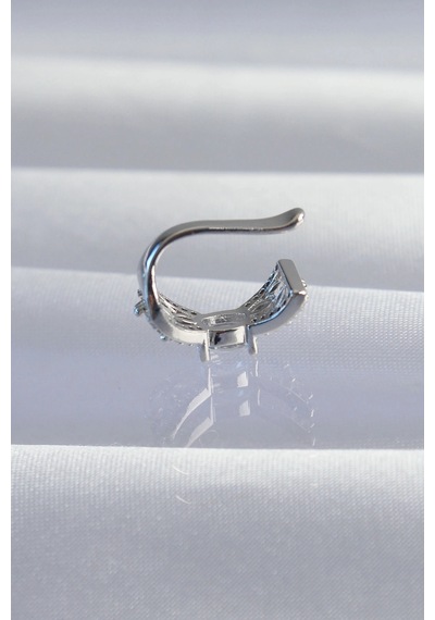 Pirinç Gümüş Renk Zirkon Taş Kaplama Earcuff Küpe 5886 Çok Renkli