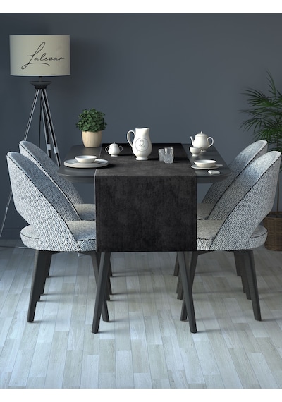 Kadife Efektli Siyah Renk Aura Serisi Runner 40 X 140 Siyah