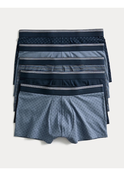 Marks & Spencer 5’li Pamuklu Geometrik Boxer T14004913S Mavi Mix