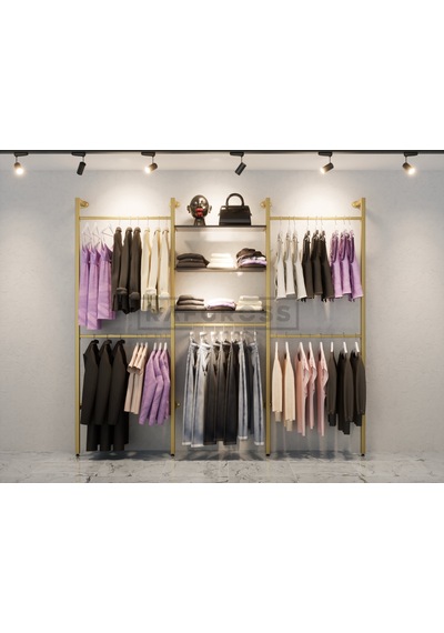 Mağaza Raf Sistemi, Askılık Sistemi, Butik Rafı, Stand-195x250 Gold Siyah
