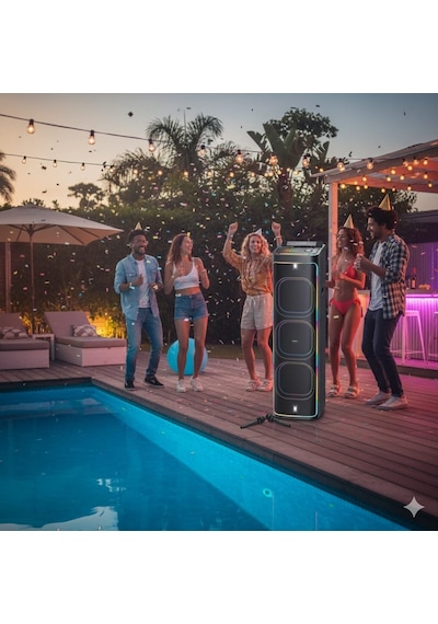 2272 Dijital Led Göstergeli Çift Kablosuz Mikrofonlu Rgb Tws Üçlü 12 İnç Stereo Bass Kablosuz Karaoke Hoparlör