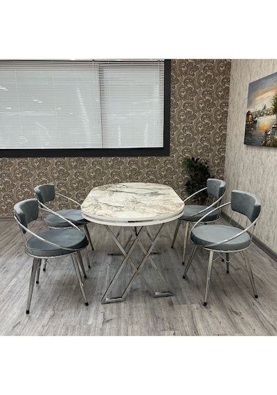 Selenit Mutfak Yemek Masası Takımı- 4 Kişilik Mutfak Masa Sandalye Takımı- Mutfak Masası Takımı Beyaz Mermer Gümüş Selenit Mutfak Yemek Masası Takımı- 4 Kişilik Mutfak Masa Sandalye Takımı- Mutfak Masası Takımı Beyaz Mermer Gümüş