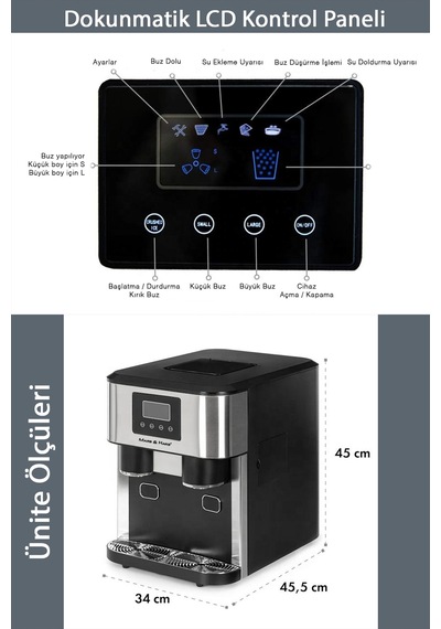 Buz Makinesi Bütün Buz -kırık Buz Ve Soğuk Su Sebili Lcd Dokunmatik Kontrol Paneli