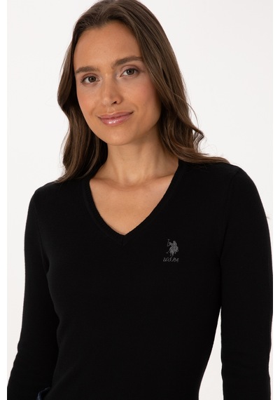 U.S. Polo Assn. Kadın Siyah Basic V Yaka Kazak 50307712-VR046
