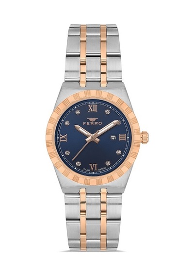 Ferro Quartz Çelik Rose/gri Lacivert Kadran 32 Mm Kadın Kol Saati