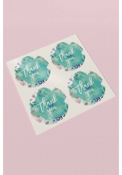 90 Adet Thank You Teşekkür Etiketi Su Yeşili Çiçekli 3x3cm St2040 Çok Renkli