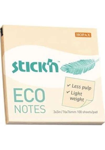 Stıckn Eco 76X76 Yapışkanlı Not Kağıdı Pastel Pastel Sarı