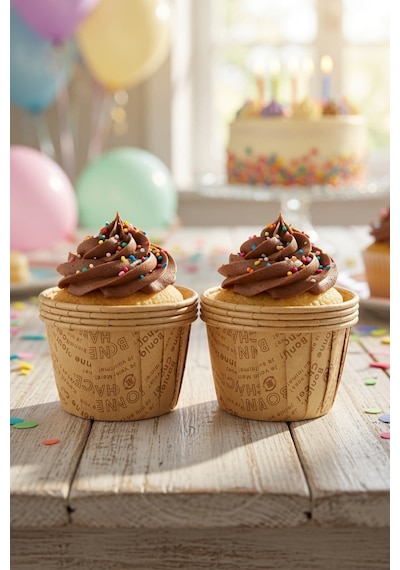 Cupcake Kapsülü 24'lü Kraft Yazılı Lamineli Asetat Kutulu Muffin Kek Sunum Ve Hediye Seti Diğer