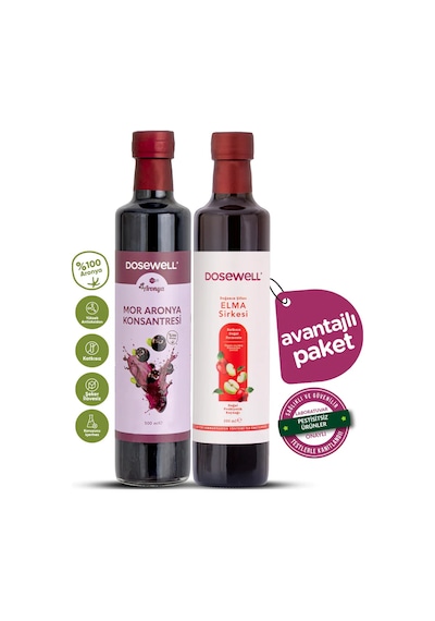 Dosewell Mor Aronya Konsantresi ve Doğal Fermente Elma Sirkesi 2 x 500 ML