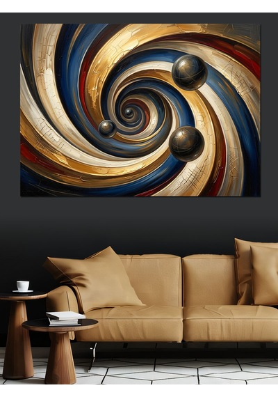Altın Ve Siyah Spiral Girdap Dekoratif Kanvas - Mdf Ahşap Tablo