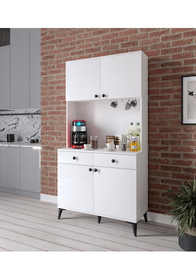 Demre 4 Kapaklı 2 Çekmeceli Kahve Köşeşi Beyaz Tamamı Mdf 100 Cm Beyaz