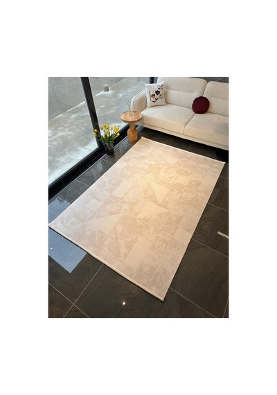 Merinos Vista Krem Renk %100 Akrilik Parlak Dokuma Bej Geometrik Desenli Yumuşak Dokulu Salon Oturma Odası Halısı 76644-61