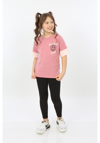 Toontoy Kids Toontoy Kız Çocuk Fearless Smile Baskılı Tişört Gülkurusu