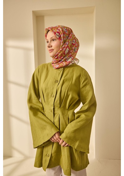 Silk Home Mine Desen Soft Pamuk Eşarp Yağ Yeşili