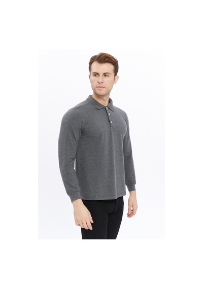 Uniprom Erkek Uzun Kollu Polo Yaka Pamuk Tişört Uzun Kollu T Shirt Antrasit Melanj Antrasit Melanj