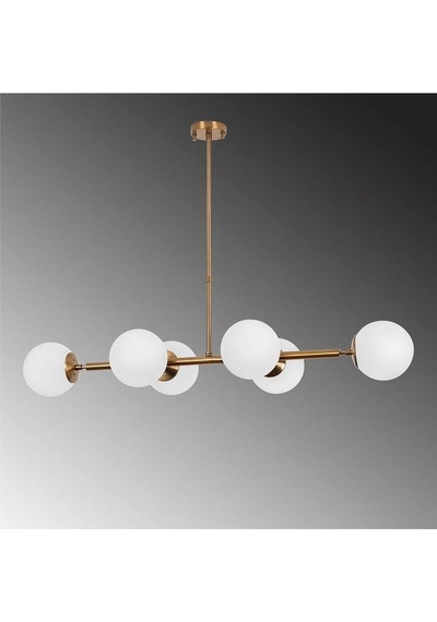 Altılı Gold Model Modern Glop Beyaz Camlı Avize