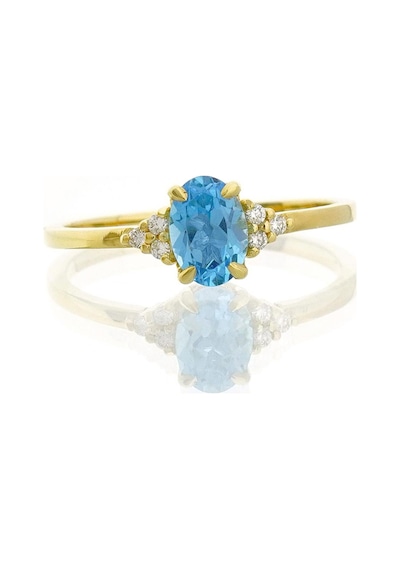 Blue Topaz Oval Tektaş Pırlanta Yüzük Sarı