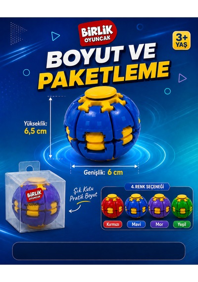 Stres Topu Press & Spin Basınca Dönen Fidget Spinner Oyuncak 3+ Yaş Mavi