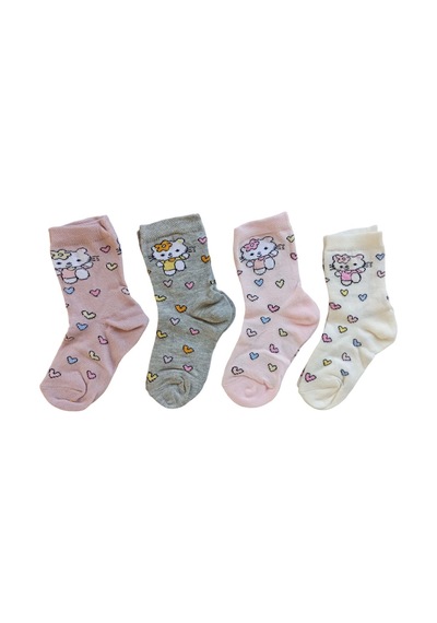 Butik Kız Çocuk 4 Adet Hello Kity Desenli Soket Çorap 0-1,1-2,3-4 Yaş