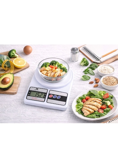 Akıllı Dijital Vücut Tartısı + Hassas Mutfak Tartısı Seti Lcd Ekran 180 Kg / 10 Kg Beyaz