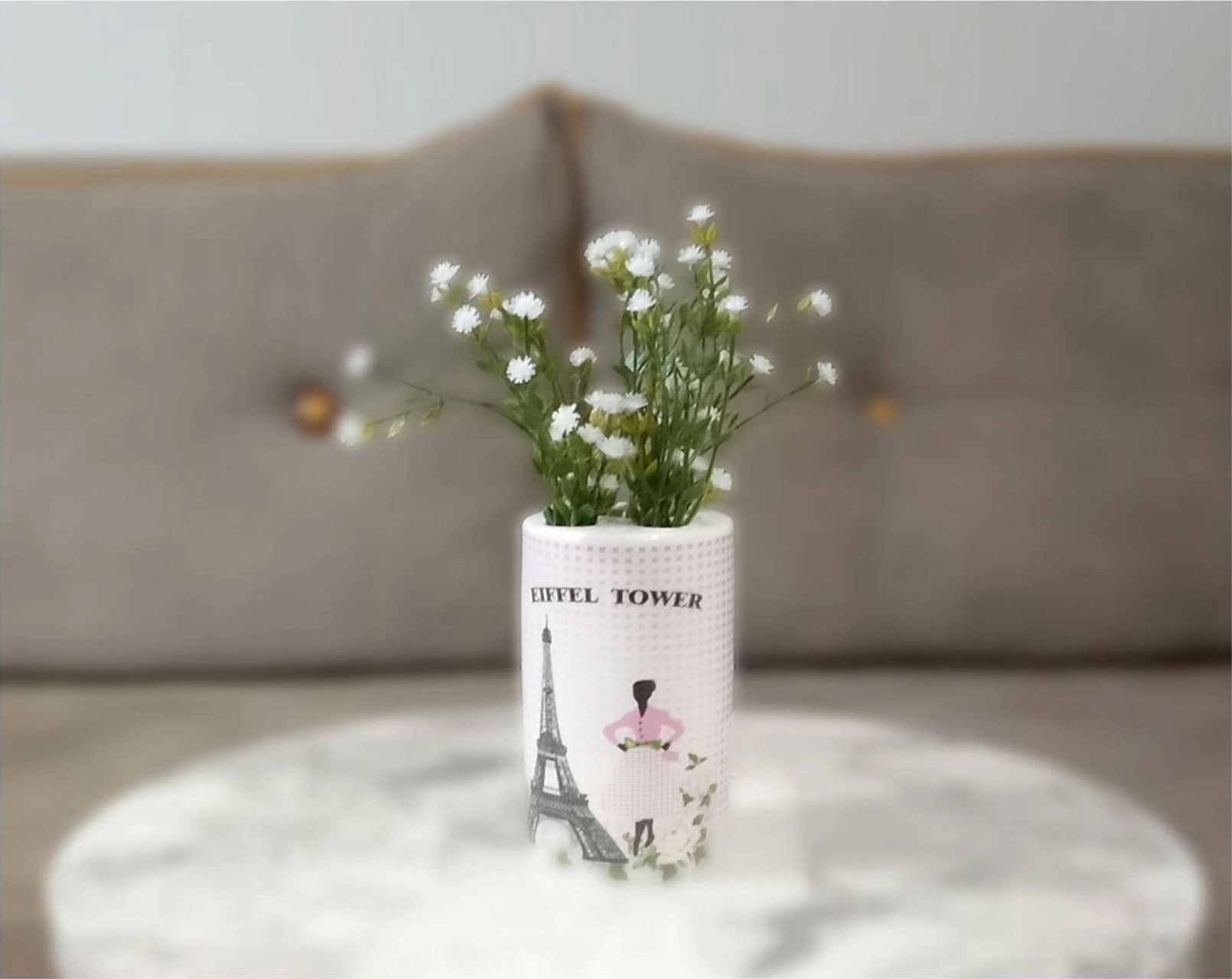 2 Adet Vazo Dahil,vazoda Çiçek,beyaz Yapay Çiçek,vazo Dekoratif Eyfel Kulesi 7x7x16cm Çok Renkli