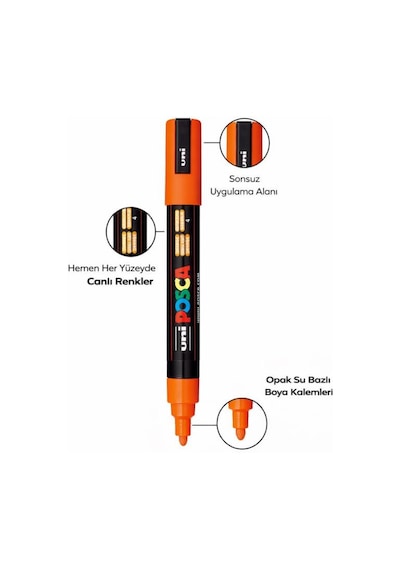 Uni Posca Su Bazlı Marker Seti Pc-5m 1.8 2.5 Mm 16 Renk Çok Renkli