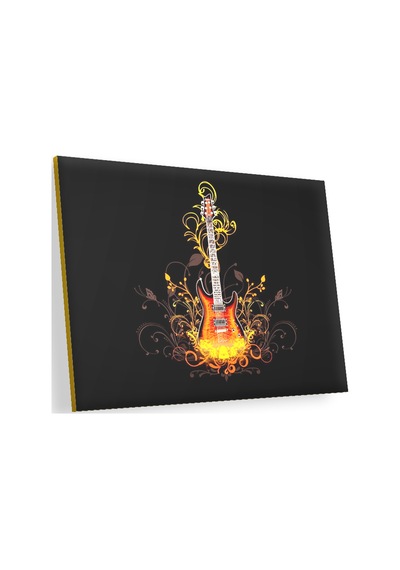 Cakasepetim Elektrogitar Ve Alevler Karanlık Arka Plan Ahşap Mdf Tablo