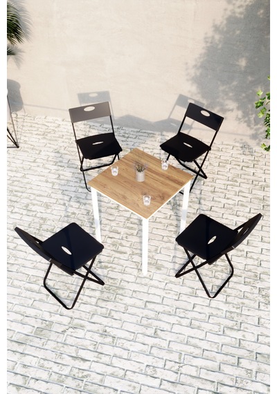 Balkon Bahçe Mutfak 5'li Bistro Set Masa Sandalye Takımı Çam - Beyaz
