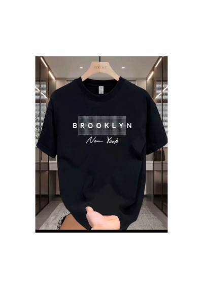 Medinenur Brooklyn Yazı Baskılı Basic T-sihrt Siyah