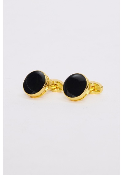 Erkek Oval Gold Detaylı Siyah Kol Düğmesi-46654