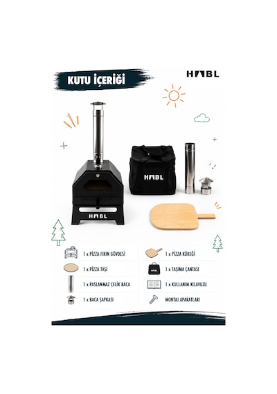 Habl Portatif Pizza Fırını Odun Ve Kömürlü Taşıma Çantalı Pizza Taşı Dahil Kamp Tipi Fırın Siyah