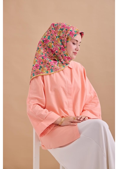 Silk Home Twill İpek Eşarp 11477-23 Asit Yeşili, Krem, Pembe, Patina Yeşili